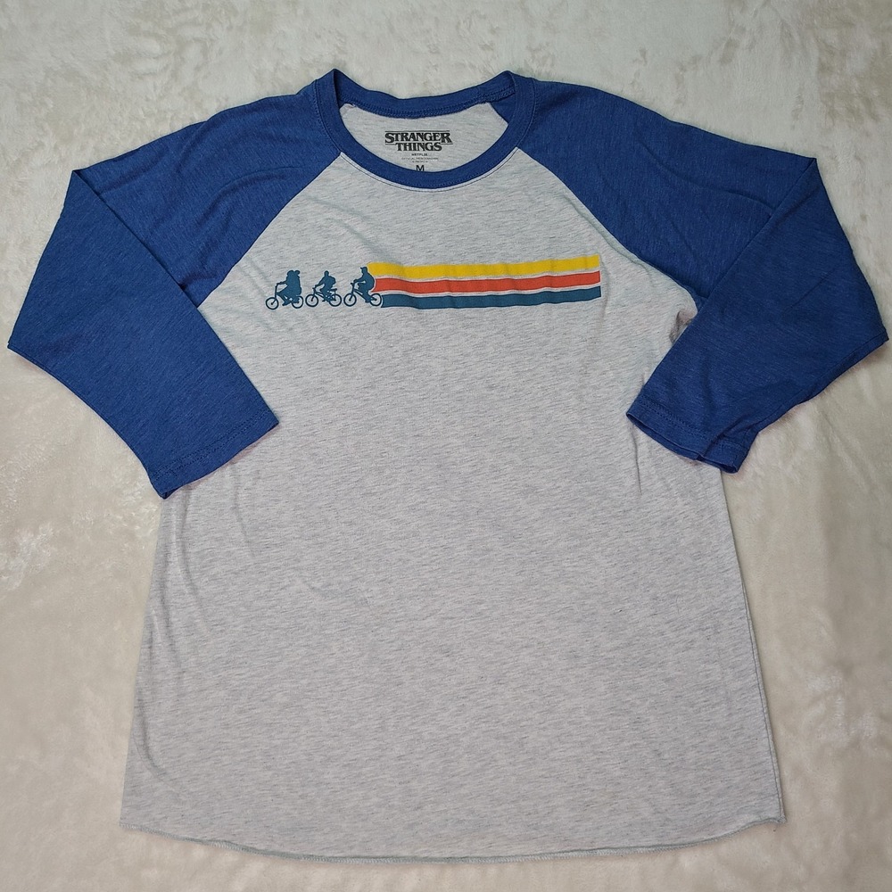 Stranger Things Bike Silhouette Raglan Baseball Tee Style Shirt Size Men's Med